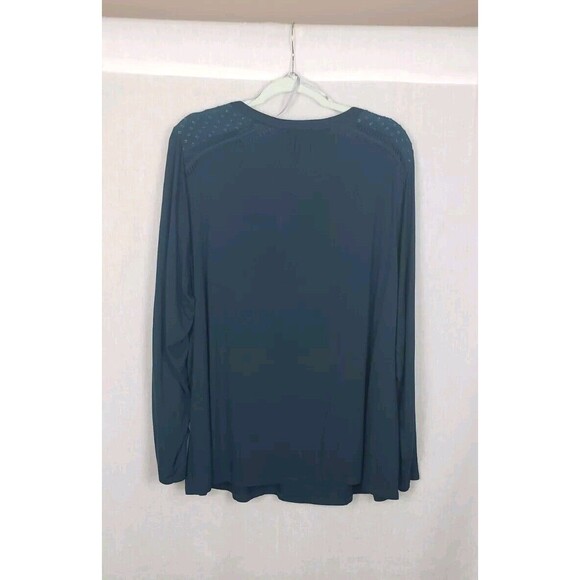 Daniel Rainn Blouse Top Plus 3X Hunter Green Pintuck Polka Dot Sheer Shoulders - Picture 2 of 9